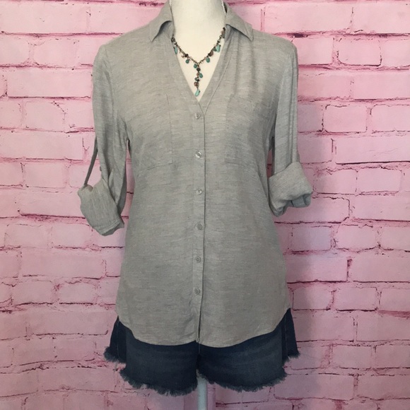 Express Gray Button-Down Top - Picture 6 of 7